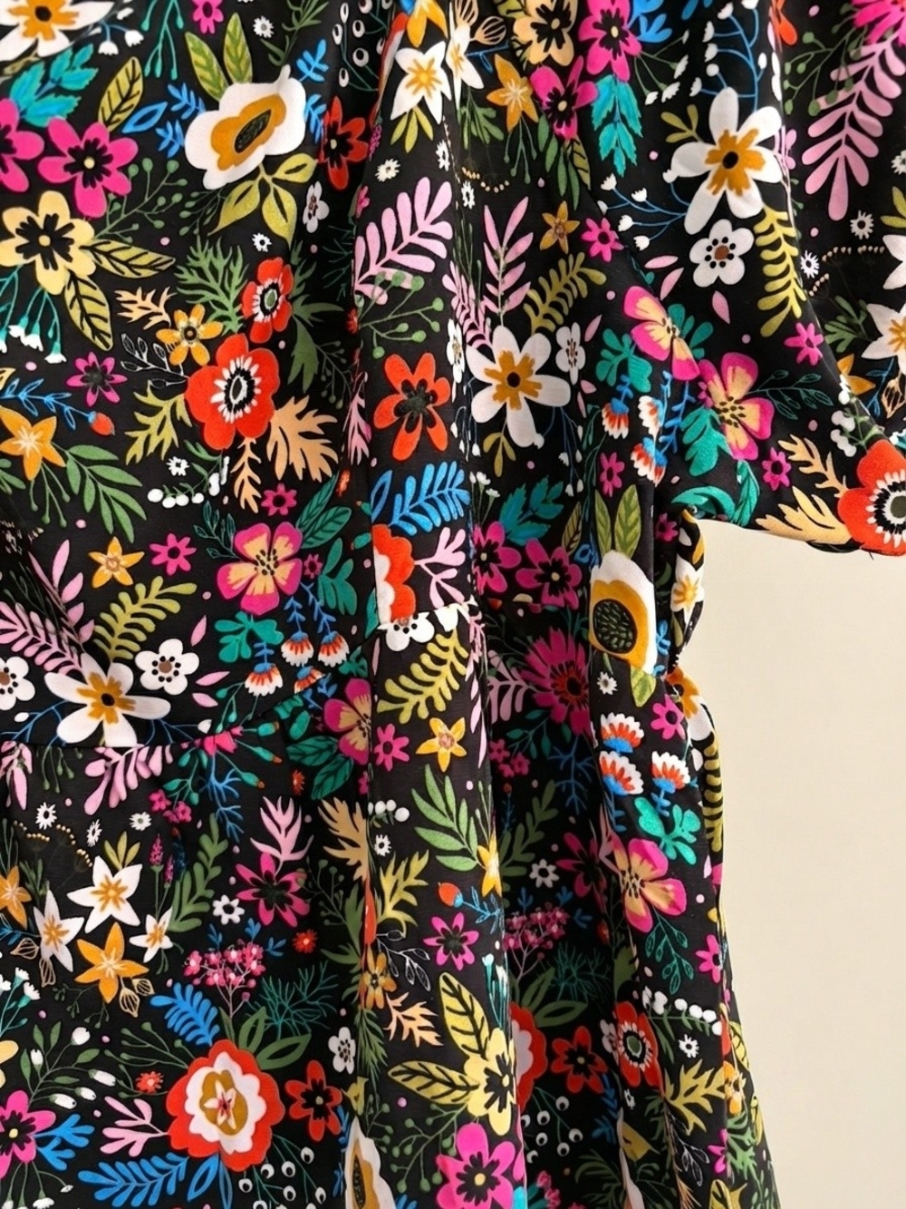 Bloomchic Floral Square Neck Blouse Black Multi Print Peplum Top - Picture 3 of 4